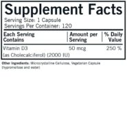 Vitamin D-3 2000 IU Capsules - Hypo 120 ct - Image 2