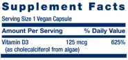 Vegan Vitamin D3 125 mcg - 60 vegcaps - Image 2