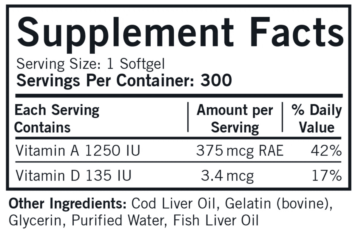 Cod Liver Oil with Vitamins A & D - 300 softgels - Image 2